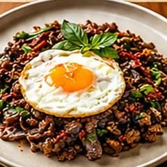 Holy basil minced beef topped with a fried egg